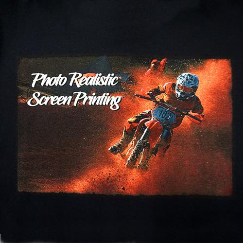 Motor cycle photo-realistic screen printed design